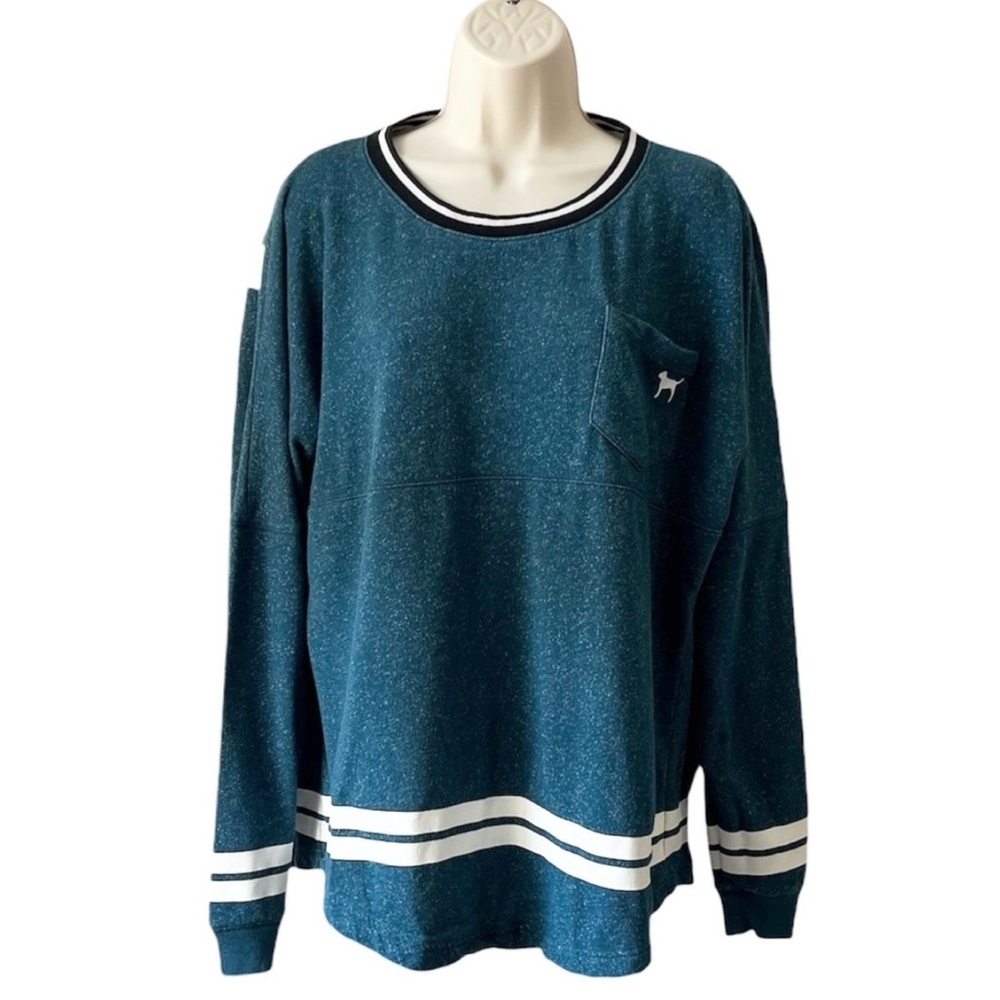 VS PINK Varsity Crew Teal Marled Jersey Long Sleeve Shirt | Size Medium